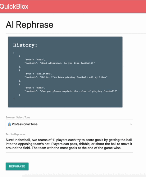 AI Rephrase Functionality in Web App