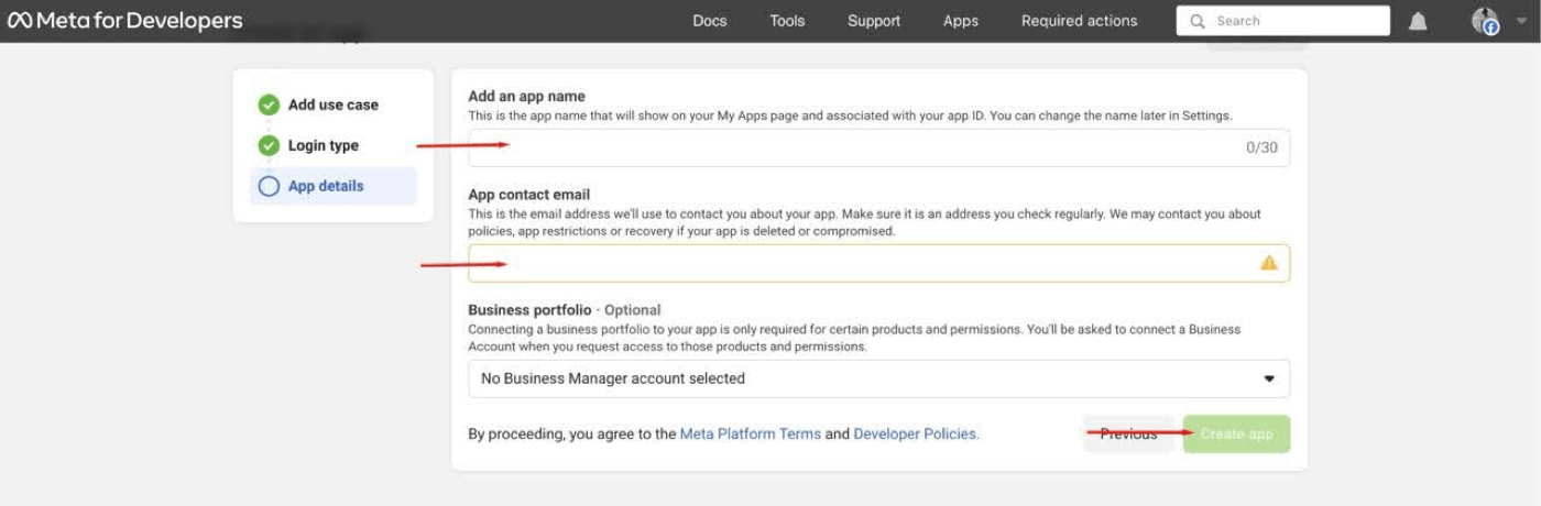 Meta For Developers dashboard