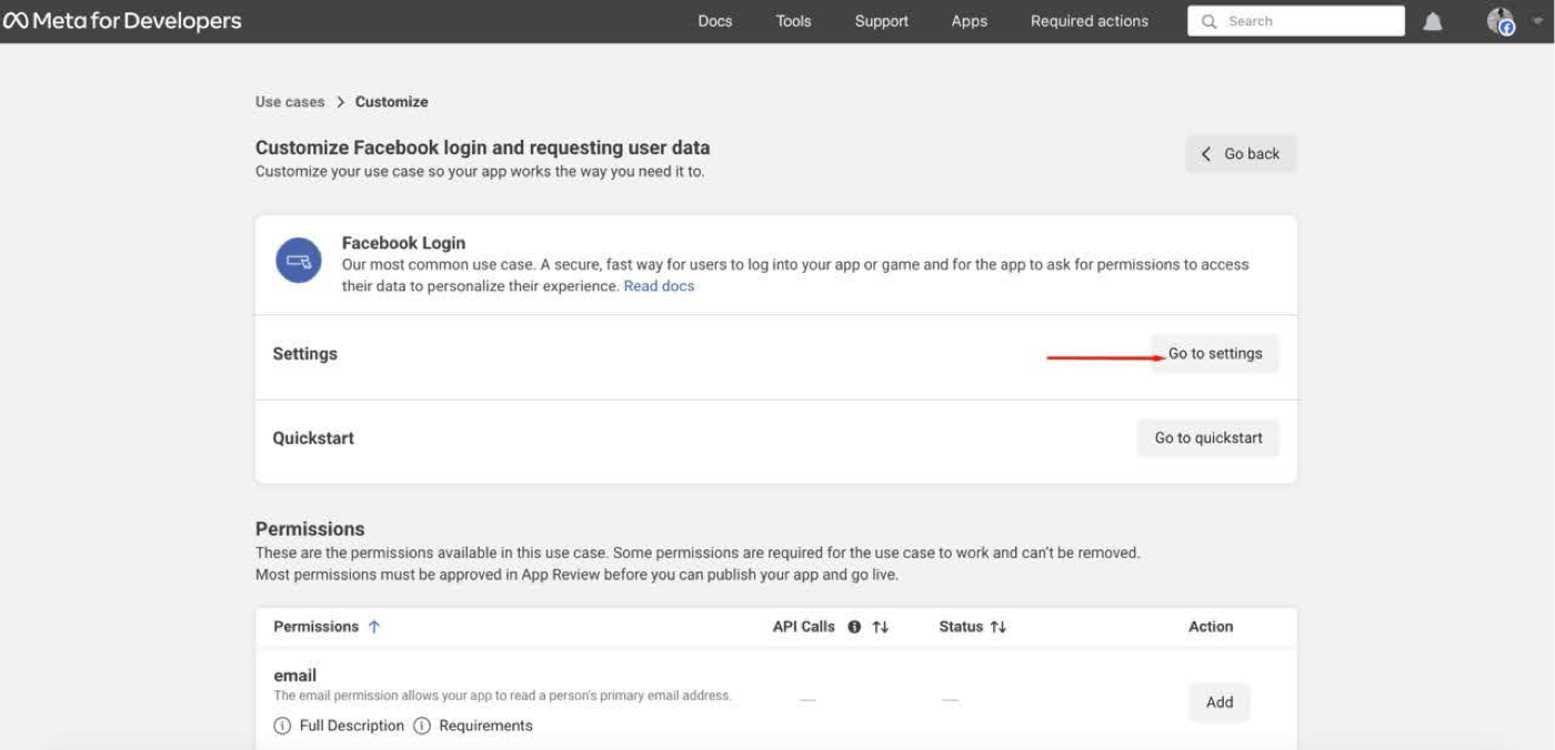 Meta For Developers dashboard