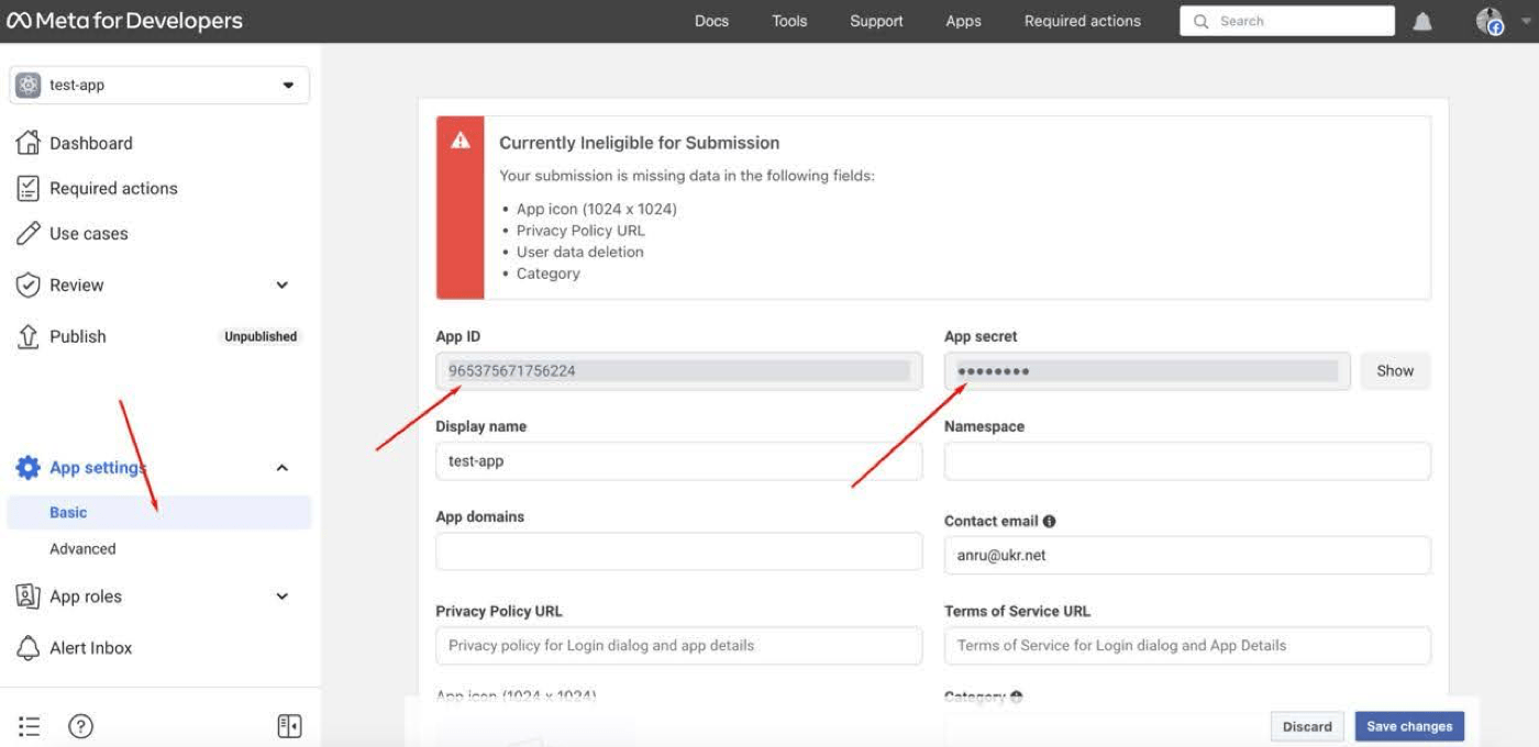 Meta For Developers dashboard