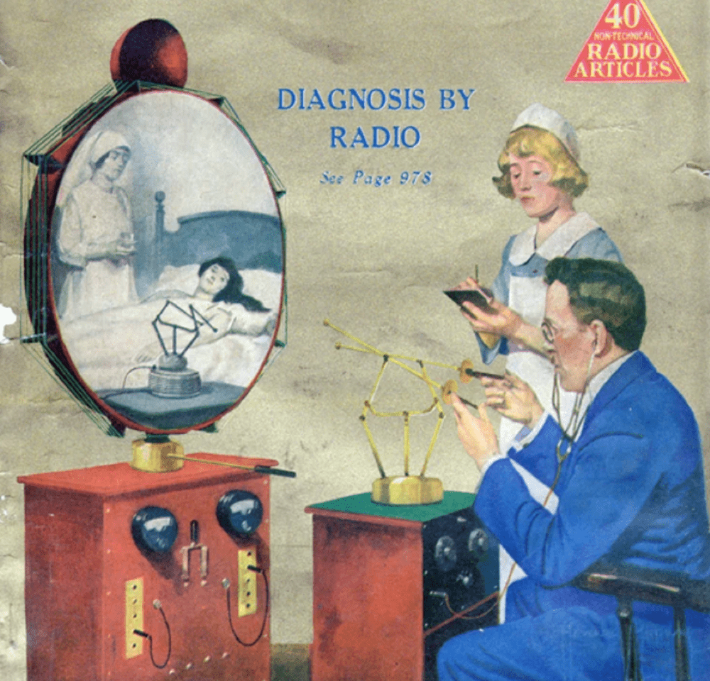 1925 cover of medical journal showing doctor treating a patient via a video screen