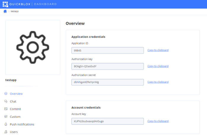 QuickBlox Dashboard Overview