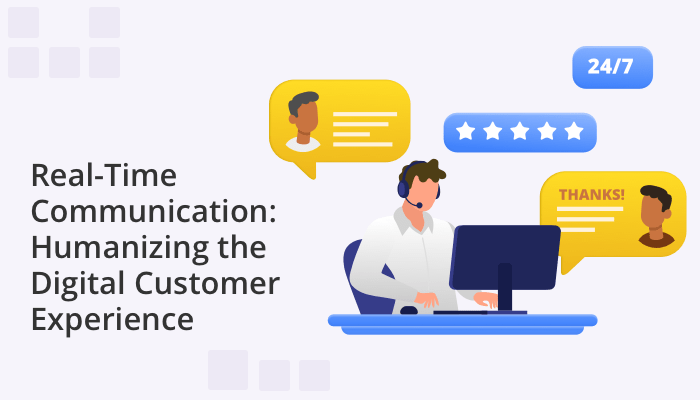 customer support agent communicating with customer via digital communication tools