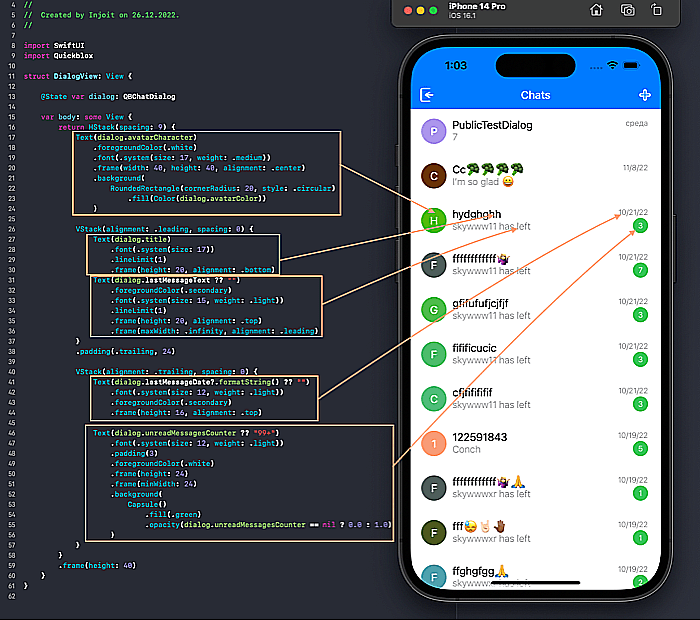 code needed for dialog view elements