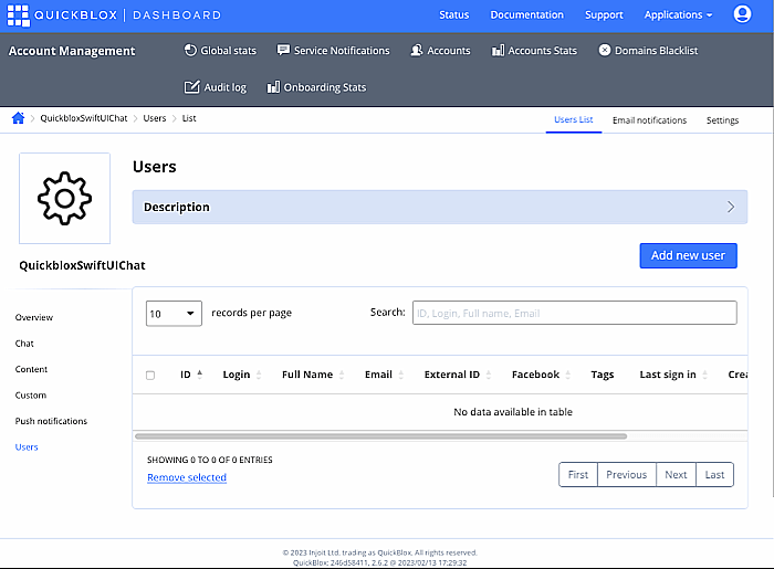 QuickBlox Panel: Add users