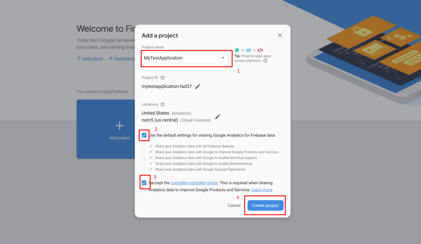 creating a project in Firebase