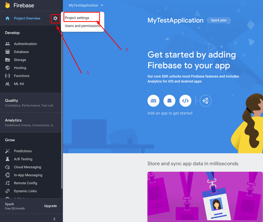 project Settings in firebase