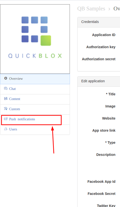 Quickblox Admin Panel