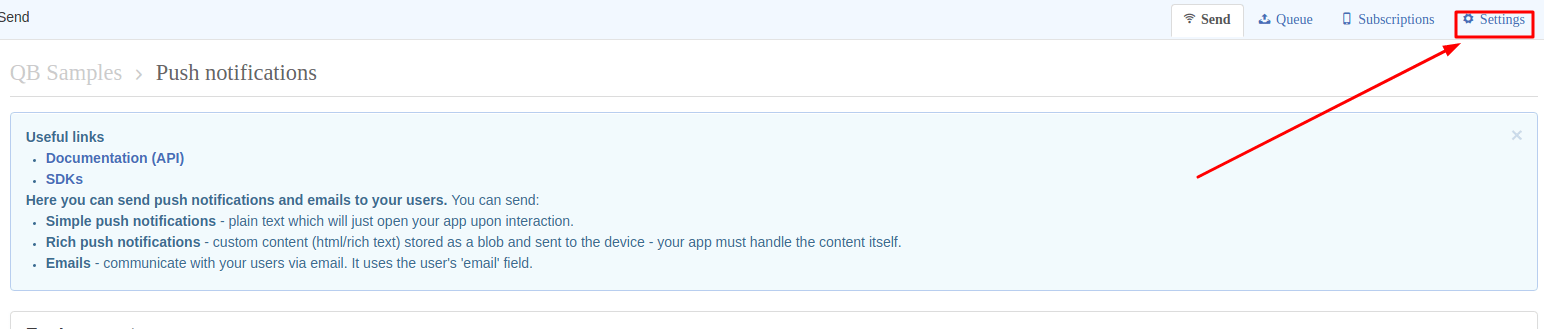 QuickBlox Push Notification Settings